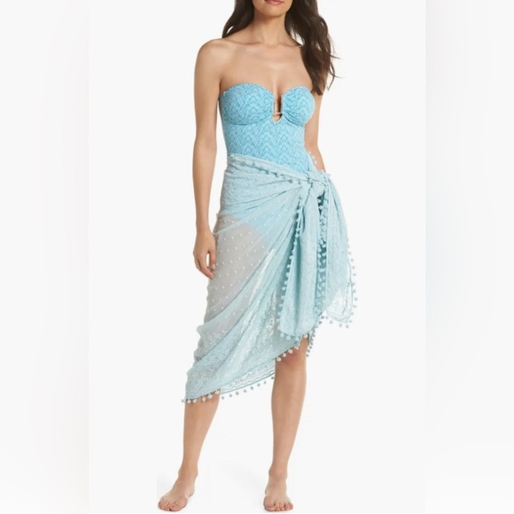 BRAND NEW Melissa Odabash Embroidered Pareo in Celeste Blue One Size Coverup - Picture 2 of 7